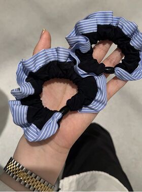 蓝色条纹珍珠小肠发圈发绳高弹力黑色皮筋头绳基础气质头发橡皮筋