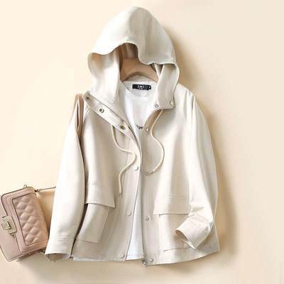 Womens Casual Small Loose Hooded Windbreaker Womens Coat