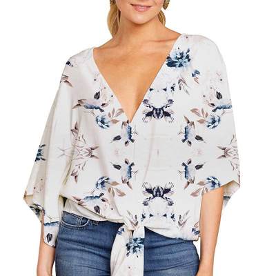 Womens Short Sleeve Shirt Fashion Printed Loose Top for