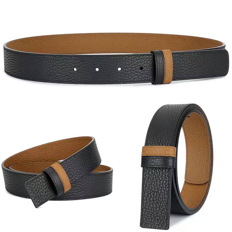 菲拉双面头层牛皮无头皮带马蹄扣头替换打孔格慕腰带商务休闲裤带