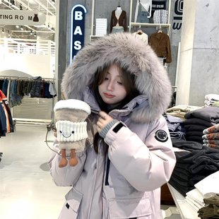户外大毛领棉衣设计感口袋加厚保暖外套 新款 工装 羽绒棉服女冬韩版