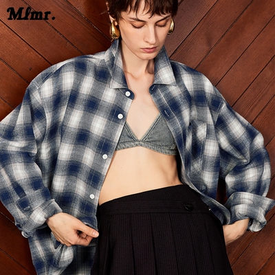 MLMR秋季新款复古感时尚潮流弥散格纹衬衣衫外套撞色宽松男女同款