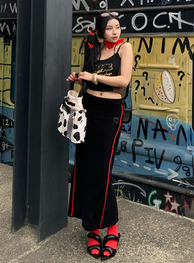 MLM秋冬新款黑色针织修身半身裙一步裙女装后侧开叉百搭显瘦