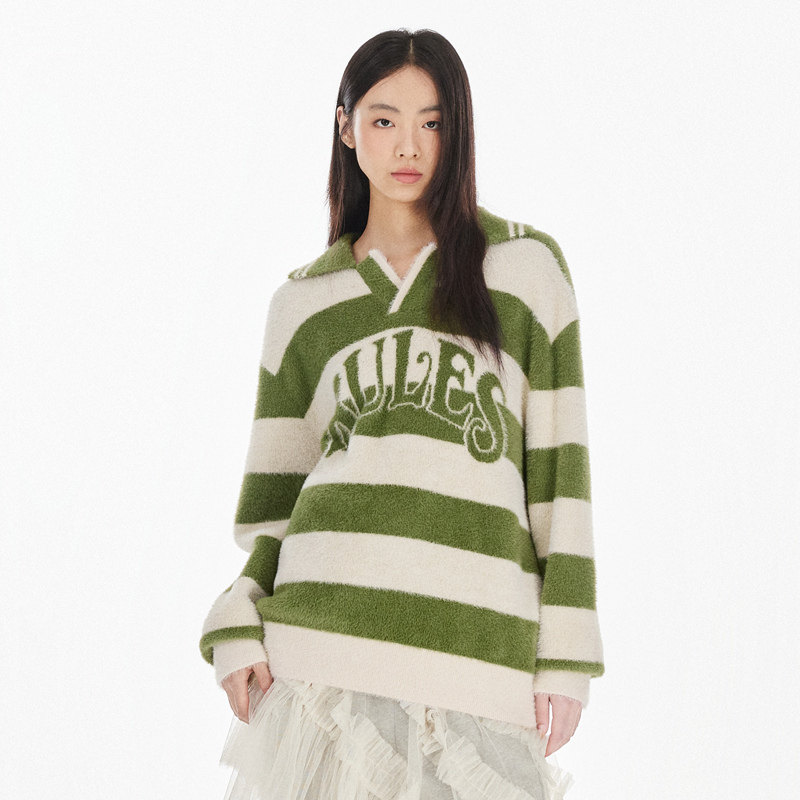 MLMR柔软舒适简约复古风撞色条纹针织polo衫多巴胺毛衣男女同款,女装/女士精品,毛针织衫,淘宝优惠券,粉丝福利购,淘宝优惠卷