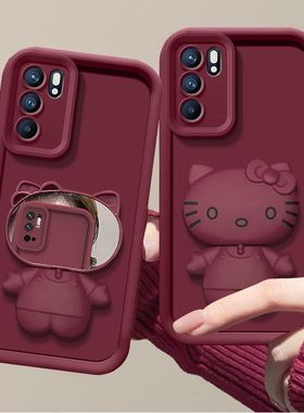 opporeno6pro手机壳带镜子PEPM00软硅胶opreno6保护套peqm00新款opopreno6镜头全包5g防摔0pp0ren06pr0卡通女