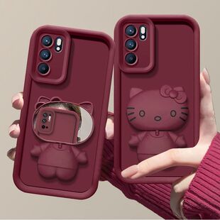 opporeno6pro手机壳带镜子PEPM00软硅胶opreno6保护套peqm00新款opopreno6镜头全包5g防摔0pp0ren06pr0卡通女