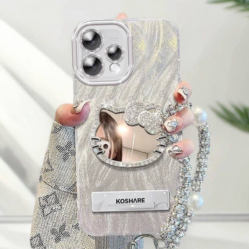 适用oppoReno15c手机壳化妆镜子PMD110带镜头膜0pp0ren015c保护套5G全包边防摔poop手链支架新款KT猫高级潮女,3C数码配件,手机保护套/壳,淘宝优惠券,粉丝福利购,淘宝优惠卷