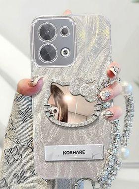 适用opporeno9手机壳化带镜子PHM110镜头膜reno9pro+新款好看女PGW110全包软0pp0ren09pr0保护套PGX110防摔5g