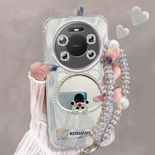 5G潮女 AL00全包边80pro防摔AL50新款 适用华为Mate80ProMax手机壳带镜头膜SGT AL10小熊化妆镜mt80保护套VYG