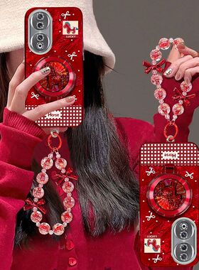 适用华为荣耀90手机壳女REA-AN00镜头全包防摔honor90pro保护套REP—AN00本命年马anoo新年款pr0支架手链5G红