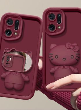 oppofindx5pro手机壳带镜子pfem10硅胶软opfindx5保护套pffm10镜头全包5g防摔0pp0findx5pr0天际版卡通支架女