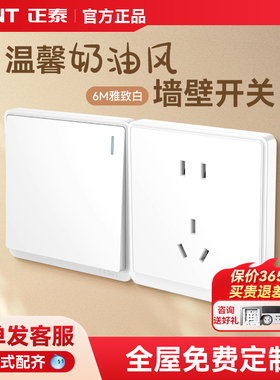 正泰开关插座86型五孔USB家用暗装简约奶油风面板多孔6M雅致白