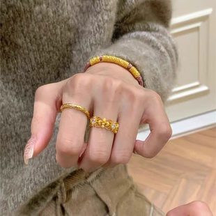 新宫廷风镶钻重工中古鸢尾花灵蛇戒指女轻奢高级感食指可调开口戒