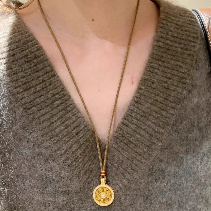 浪漫传说罗盘黄金吊坠项链女