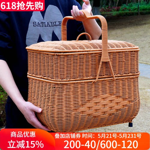 两层拜财神篮拜拜手提篮子仿藤编