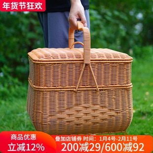 博佰澜仿藤编双层带盖手提篮婚庆乔迁新喜礼品篮野餐收纳篮拜神篮