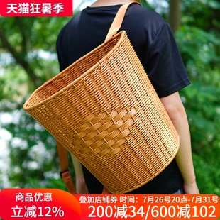 博佰澜仿藤编背篓户外野餐采摘蘑菇茶叶收纳筐赶集双肩大号背篼