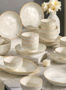 高级感碗碟套装家用新款轻奢高颜值餐具陶瓷碗盘子乔迁碗筷碗具