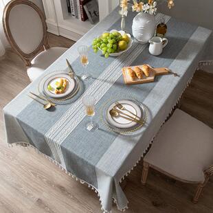 简约现代高档轻奢条纹棉麻布艺加厚餐桌布家用西餐厅定制北欧台布