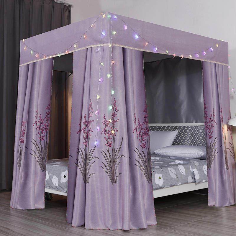 加厚床帘物理遮光布蚊帐家用床幔卧室防尘顶1.5米支架一体式1.8m