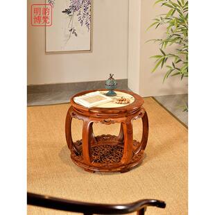 明韵博梵奥氏黄檀石面圆鼓凳中式实木六足绣墩彷古明式矮凳沙发凳