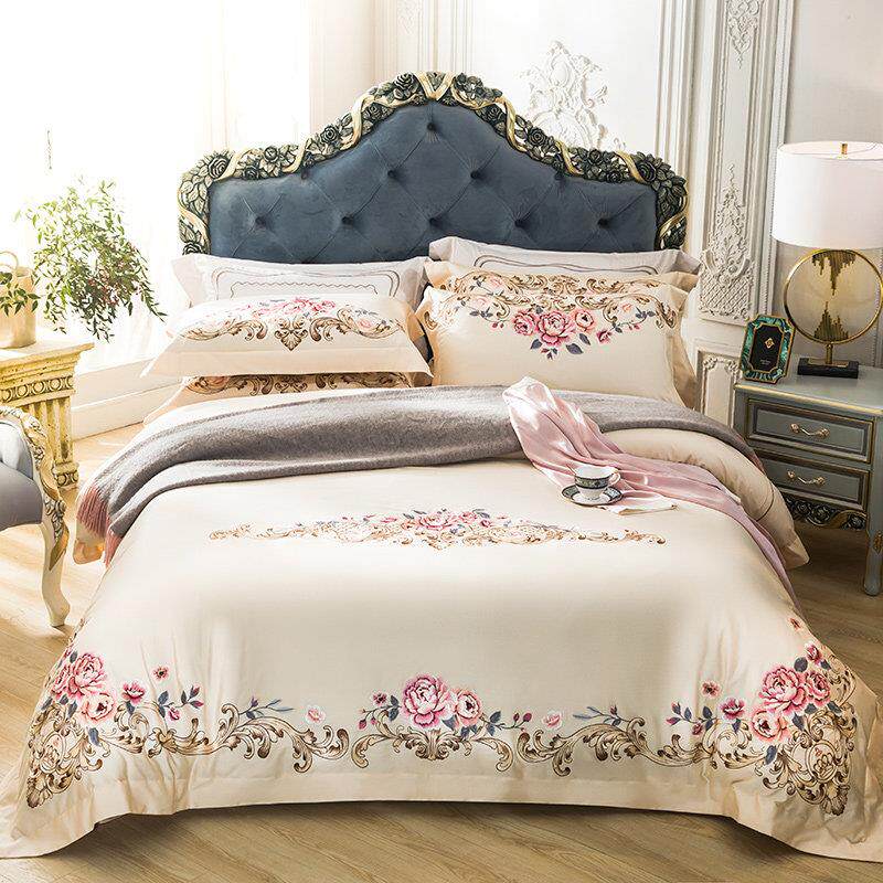 新中式刺绣四件套贡缎面料床上用品 高端长绒棉刺绣床品套件1.8