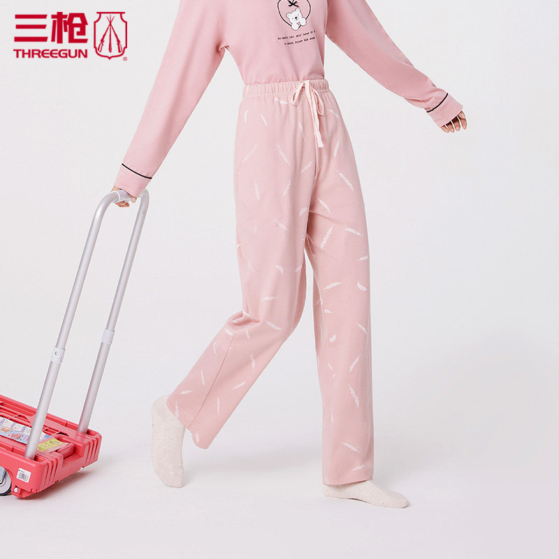 三枪睡裤女纯棉家居裤印花舒肤棉女士家居长裤秋季中厚睡裤60850