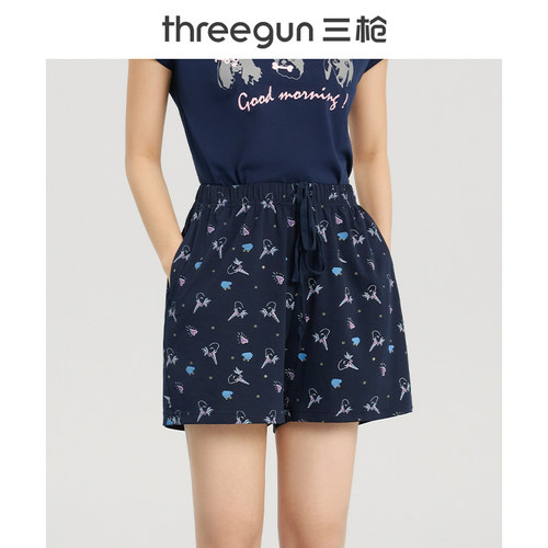 三枪纯棉睡裤女夏季家居大短裤