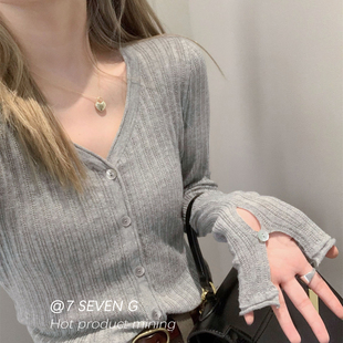 上新女开衩针织开衫 新款 DH1M20213 SEVEN