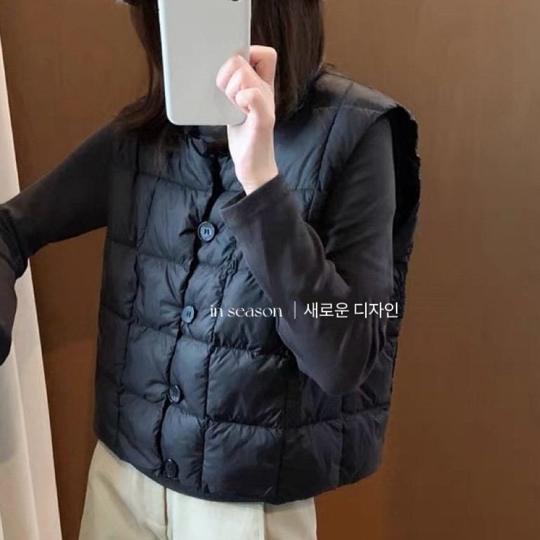 IN SEASON 设季-简约豆腐块短款内搭保暖背心格子羽绒马甲MN-0908