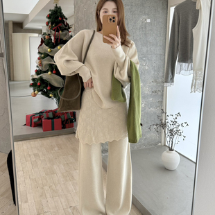 唯一家 拼接裙帘针织休闲裤 款 韩风简约针织衫 509 套装