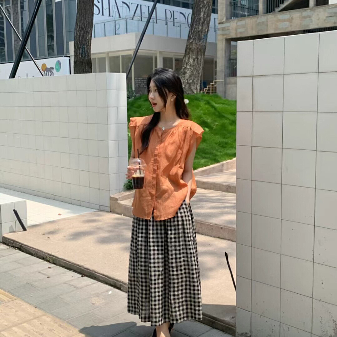 晗梦轩-女装2025夏季新款简约风圆领宽松小衫876EBS