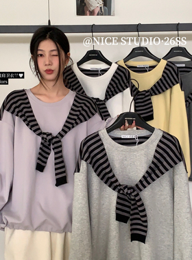 奶思家NICE STUDIO-上新爆款假两件宽松卫衣08913