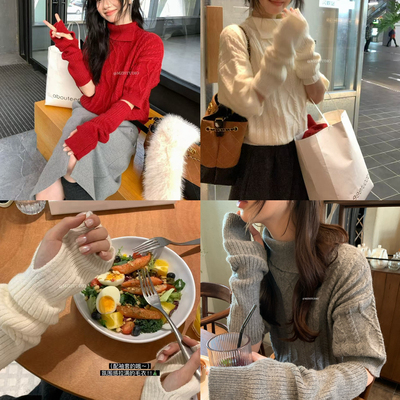 MZI STUDIO-型复古设计感套头保暖毛衣(配袖套)（含10浣熊毛）251