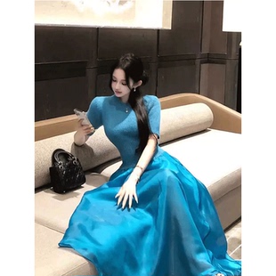 时尚 高级感短袖 针织上衣套装 气质流光沙大摆半身裙两件套法式
