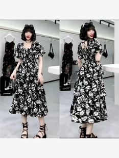 可盐长款风夏季中长款甜酷辣妹长短款高级连衣裙显瘦连衣裙碎花裙