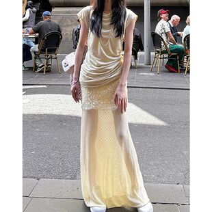 夏日绝美蕾丝荡领米白色上衣套装裙女2025新款夏季减龄一整套穿搭