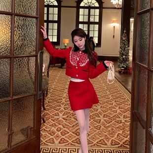 miu风重工镶钻毛呢外套名媛高级感短款 修身 西服上衣女秋季 小开衫
