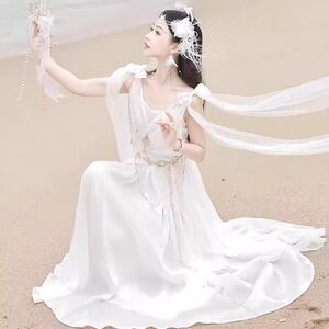 复古汉服连衣裙白色仙女裙国风改良汉元素仙气飘逸lolita连衣裙女
