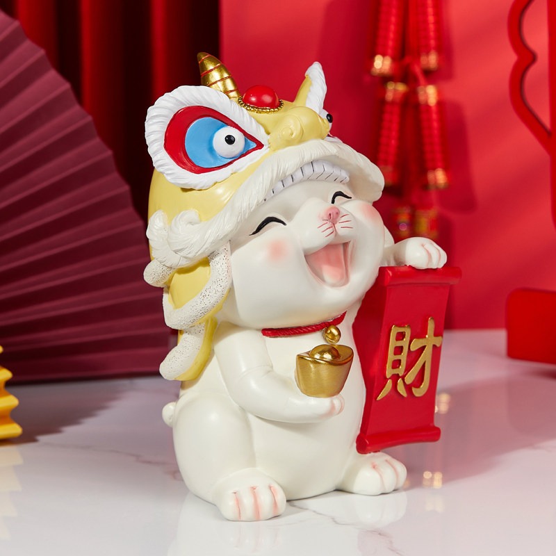 醒狮招财猫摆件存钱罐家用办公室客厅电视柜家居装饰乔迁开业礼品