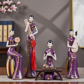 中国风旗袍仕女新中式高端装饰品艺术家居玄关酒柜博古架客厅摆件