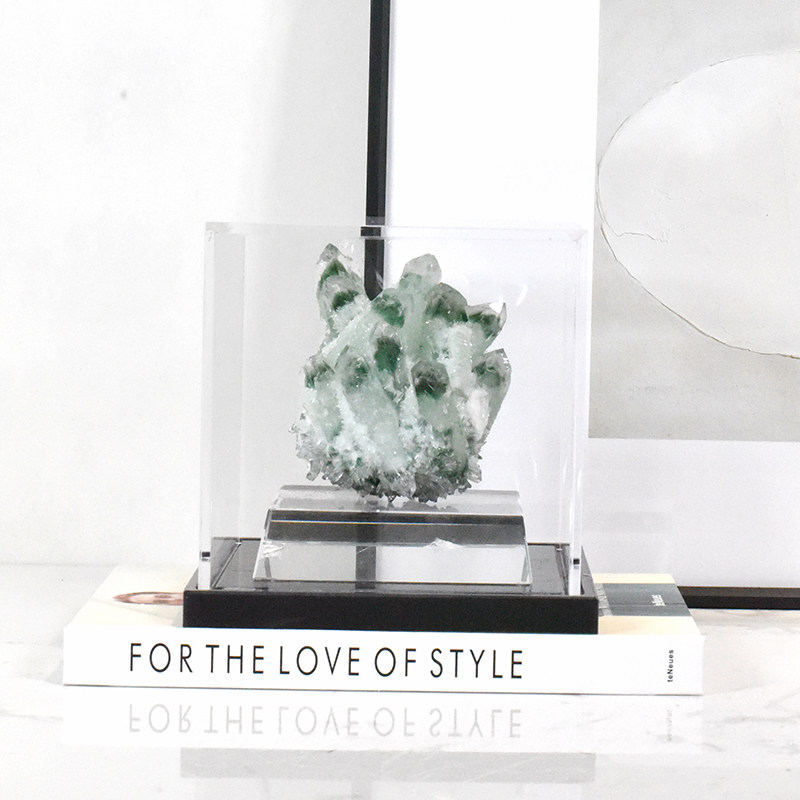 样板间轻奢黑色晶簇水晶摆件客厅玄关床头柜桌面四U色软装饰品创