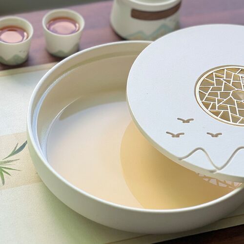 圆形陶瓷茶盘家用办公q客会复古储水功夫茶具托盘小型干泡茶台