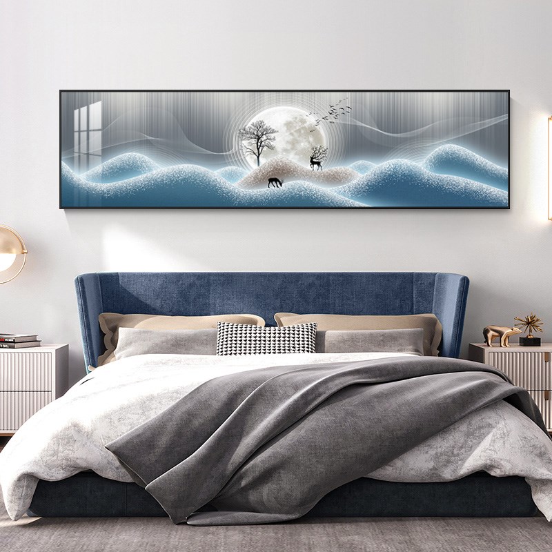 主卧装饰画横长款卧室p床头墙面壁画轻奢温馨房间背景墙画单幅挂