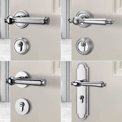 法式亮银色室内门锁轻奢美式房间门锁磁吸静音卧T室门把手实木门