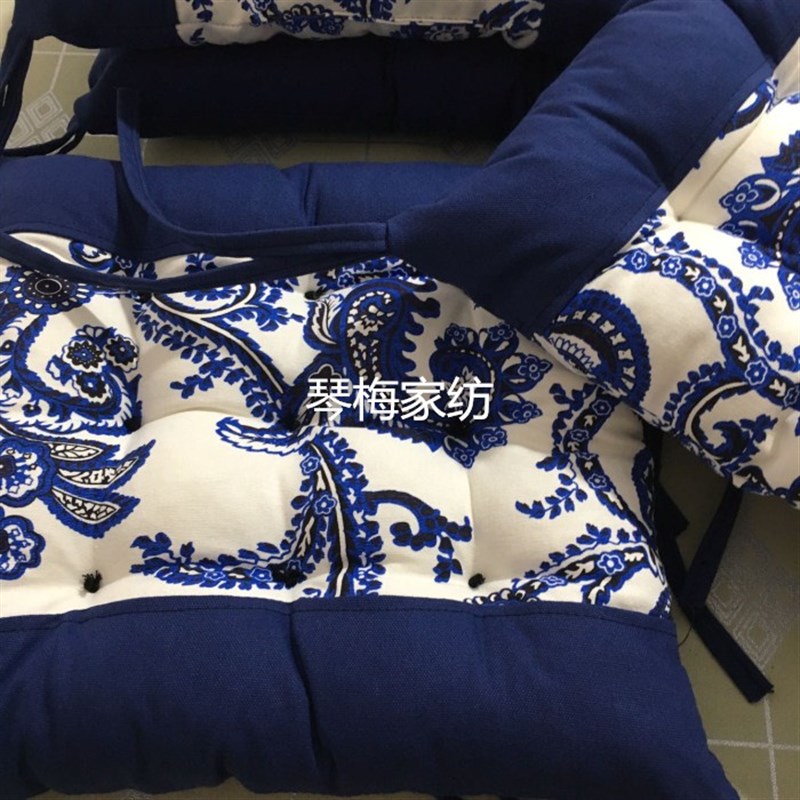 欧式亚麻a青花瓷泡泡棉坐垫椅垫 加厚长条凳子垫 咖啡茶庄主椅垫