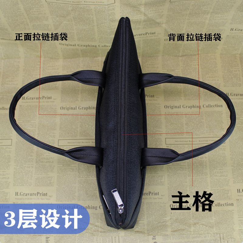 手提办公文件袋加厚防水拉链袋帆布包竖款多Q层资料袋商务会议包