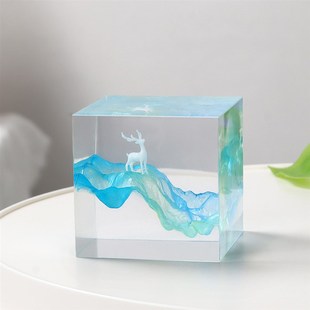 【山海经】青山晚霞麋鹿树脂小y夜灯摆件国潮创意方体工艺品装饰