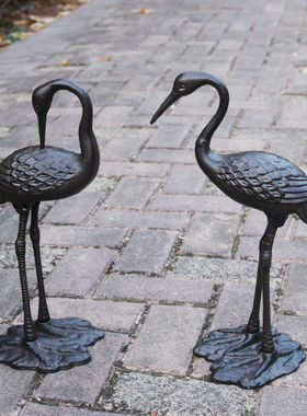 户外水池假山复古仙鹤铸铁花w园林庭院小区鸟类丹顶鹤景观装饰摆