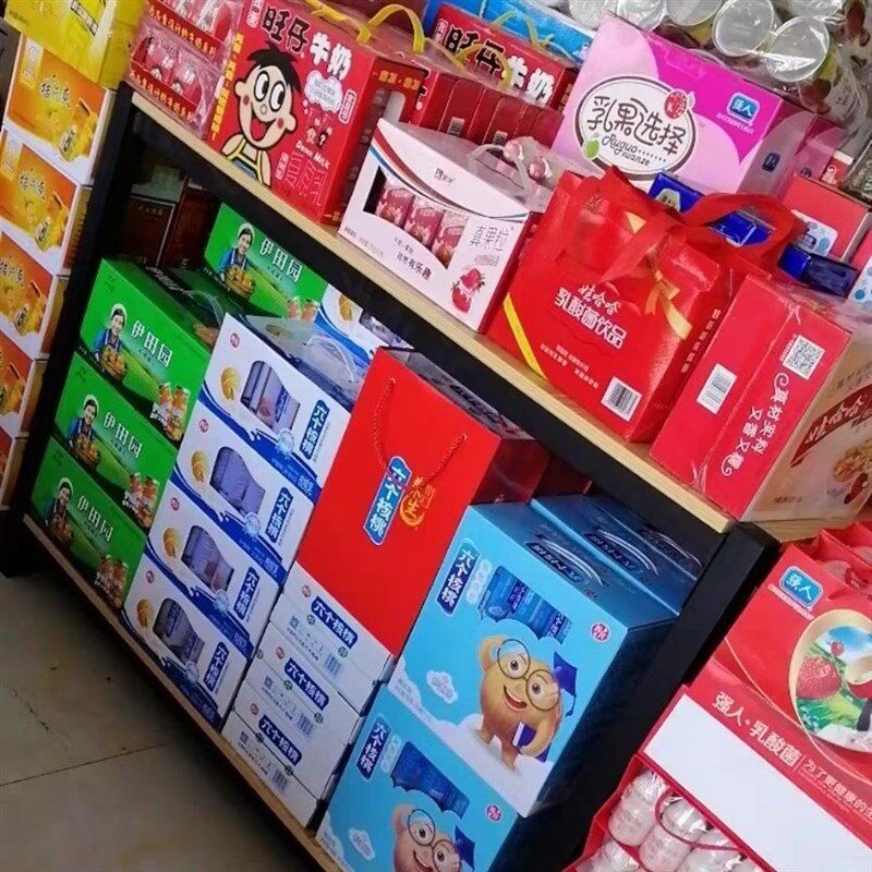 超市钢木牛奶堆头展示架三层礼品便利店地堆促销T台粮油米面展示